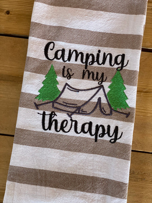 Camping is My Therapy Tea Towel
